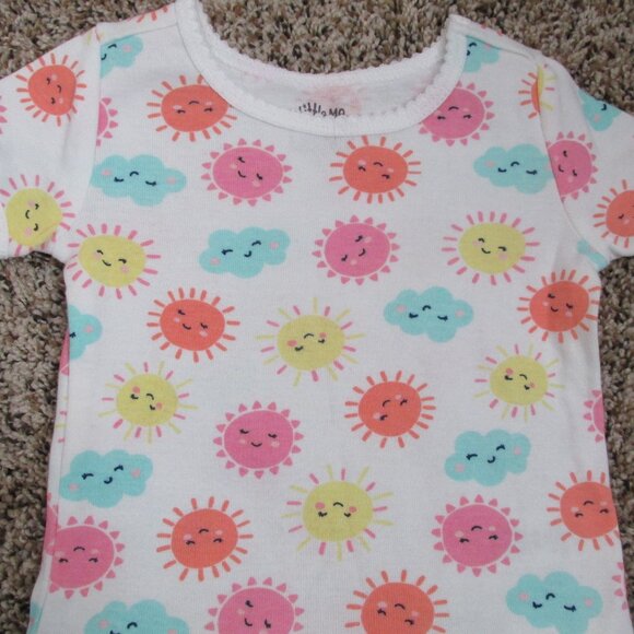 Little Me 2 Pc Pajama Shirt Pants Outfit Girls 12M White Short Sleeve Sun Clouds - Picture 2 of 5